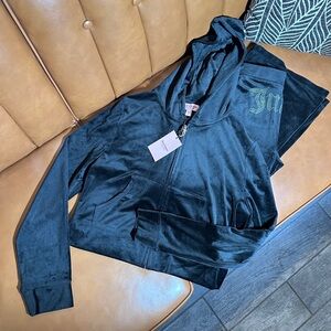 Juicy Couture Velour Tracksuit Hoodie Set NWT Liquorice Black